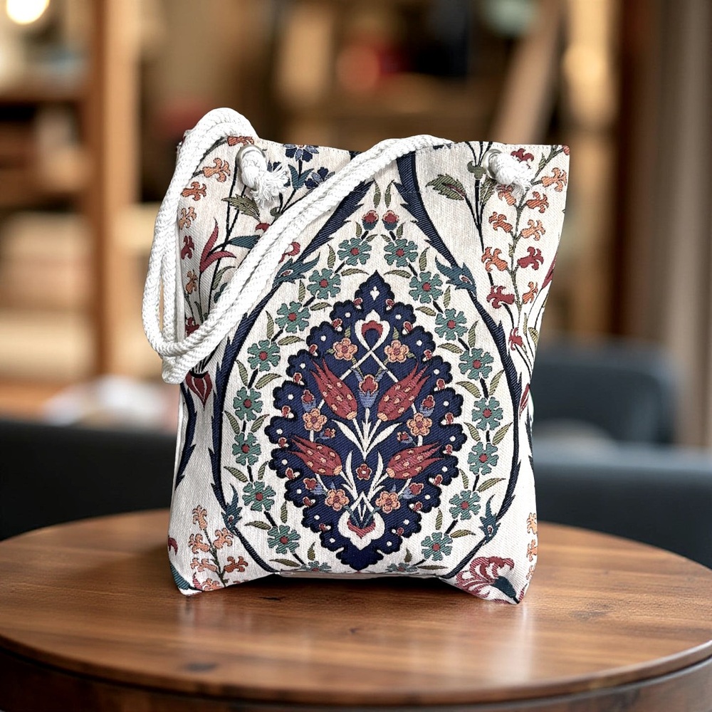 NWT Embroidered Canvas Boho Bohemian Tote Bag - Cream and Multicolor! NEW!